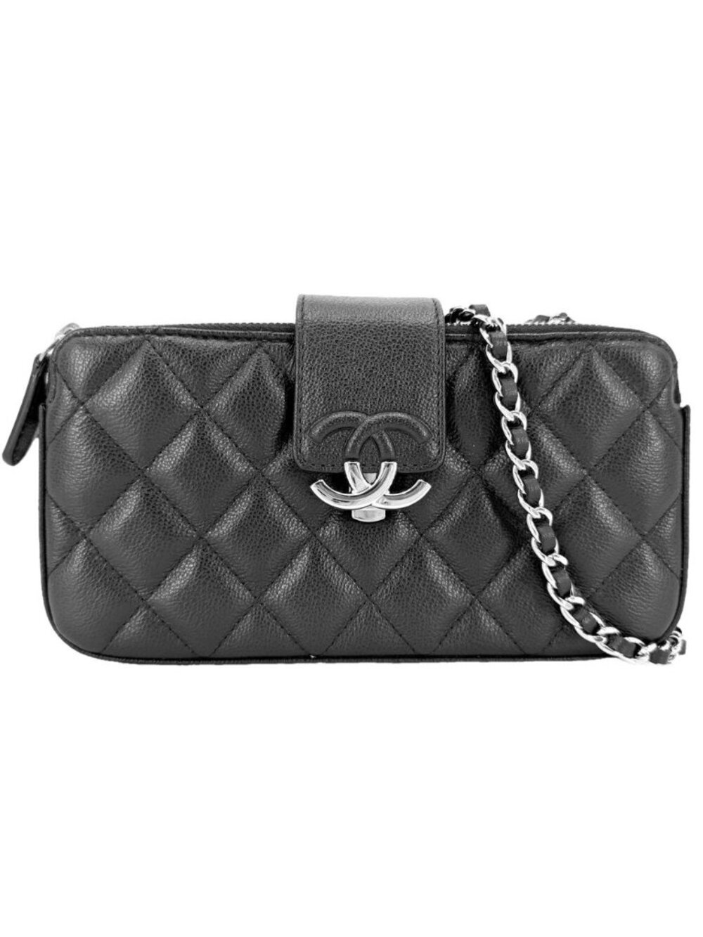 Chanel Chain Wallet Quilted CC Logo Shoulder Bag Crossbody Caviar Leather Black